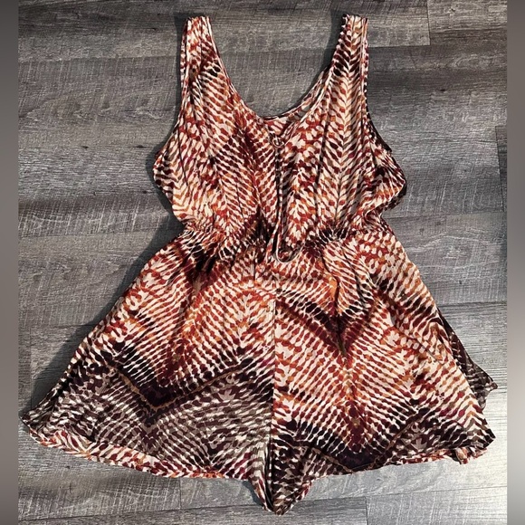 American Rag CIE Romper XL One Piece Pockets Ikat Boho Hippie Spring Summer - Picture 6 of 9